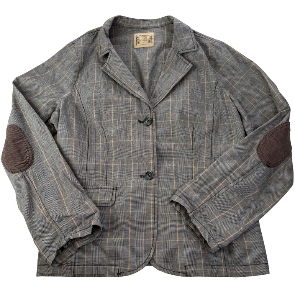 Ruff Hewn Glen Plaid Blazer Gray Cotton‎ Corduroy Elbow Patch NWT Women's L